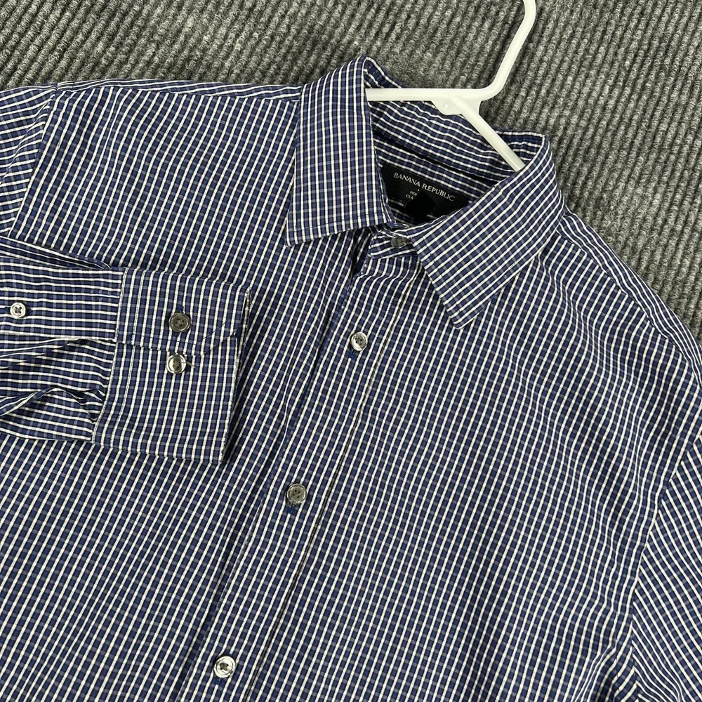 Banana Republic Shirt Mens Medium Blue Check Long Sleeve Button Up Classic Fit